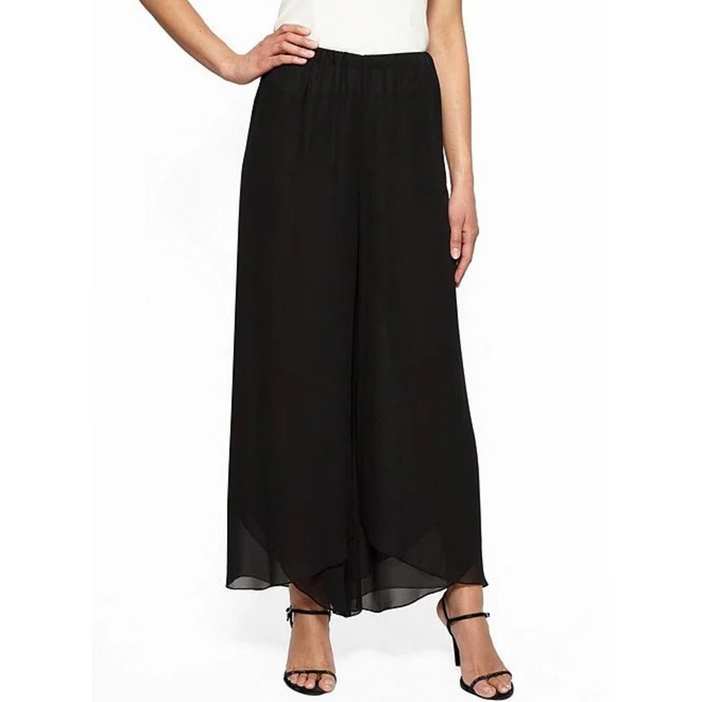 Alex Evenings Chiffon Tulip Pants Women M Black Excellent Chiffon Wide Leg Flowy